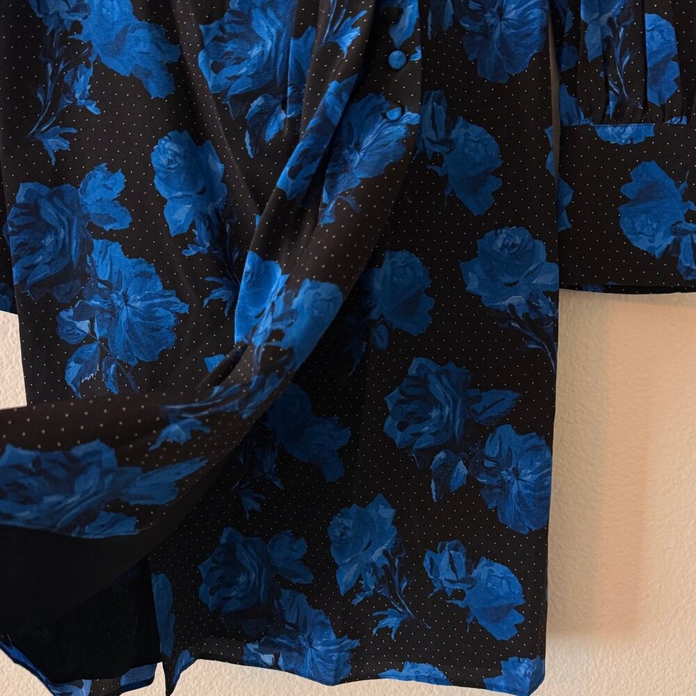 The Kooples Dress US 6 EU 38 Black Floral Blue Roses Polka Dot Rocker Chic Indie - Picture 7 of 9